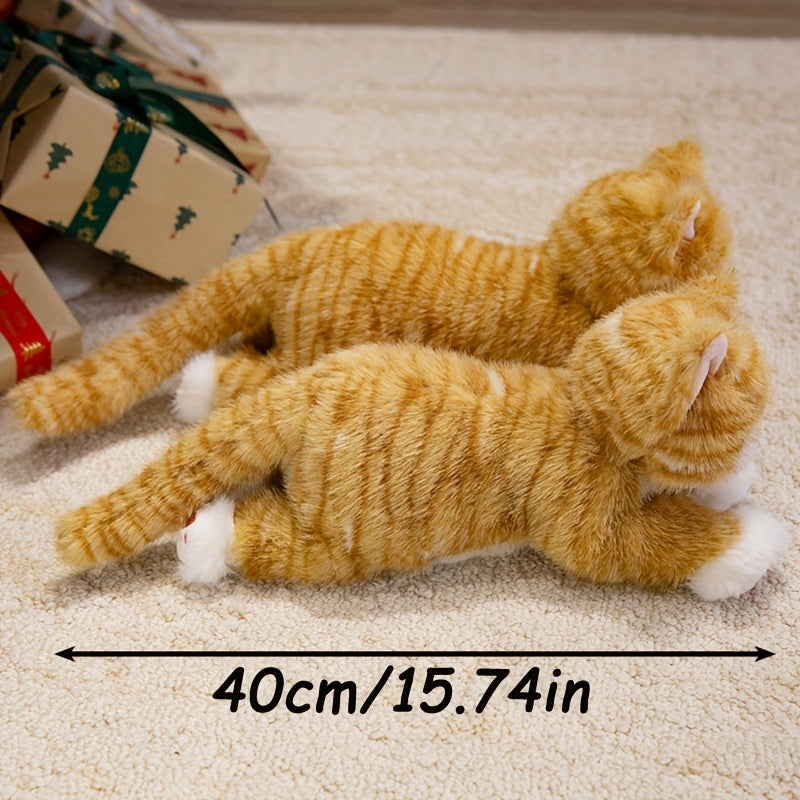 Realistic Cat Plush Toy Stuffed Animal - Cute Kitten Plushies for Kids, Soft Lifelike Cat Plush Doll in 6 Colors (Brown, Grey, Orange, Black, Black & White, White), Gift for Boys and Girls All Ages