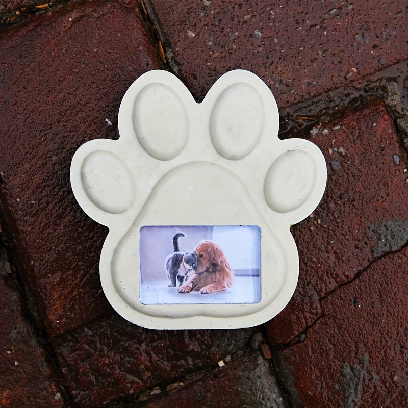Pet Memorial Stone Mold Kit – Large Dog Paw Print & Photo Frame Plaster Mold for Garden Backyard Tombstone, DIY Pet Grave Marker & Memorial Ornament for Dogs & Cats