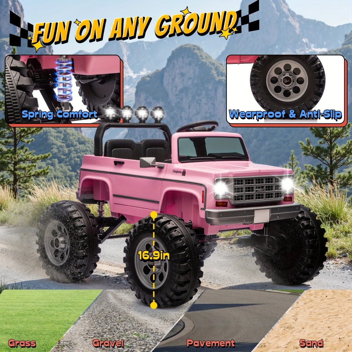 24V Electric Ride-On Car for Kids with Parent Remote Control & Music Player, Spring Suspension, Seat Belt & Locking Doors - Kids Electric Vehicle with Sturdy PP Body, Birthday Christmas Gift for Boys Girls