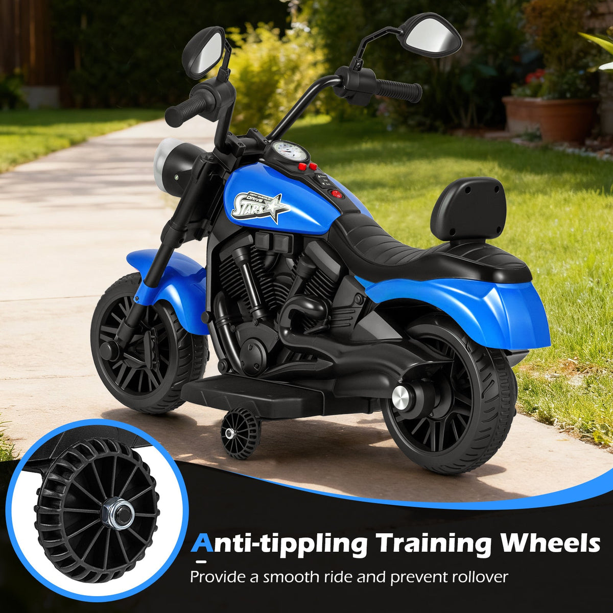 Kids Electric Motorcycle Ride-On Toy for Boys Girls Age 3+ – 25W Motor, Detachable Training Wheels, LED Headlights, Music, One-Button Start, Battery Powered Motorbike for Toddlers & Young Kids