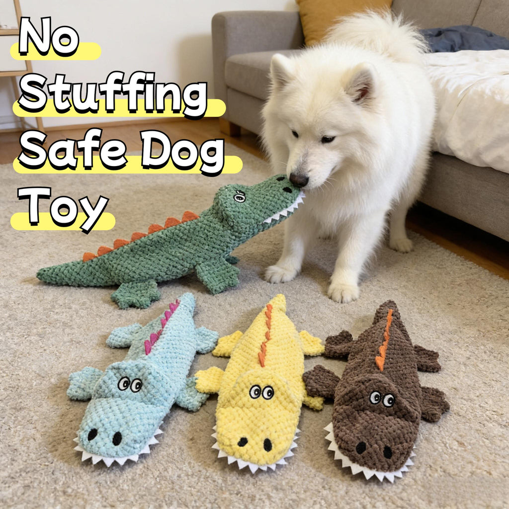 Crocodile Squeaky Plush Dog Toy with Crinkle Paper & BB Sound - Unstuffed Chew-Resistant Dog Toy for Small to Medium Dogs, 4 Colors, Anti-Boredom Interactive Pet Toy, Dog Birthday & Holiday Gift