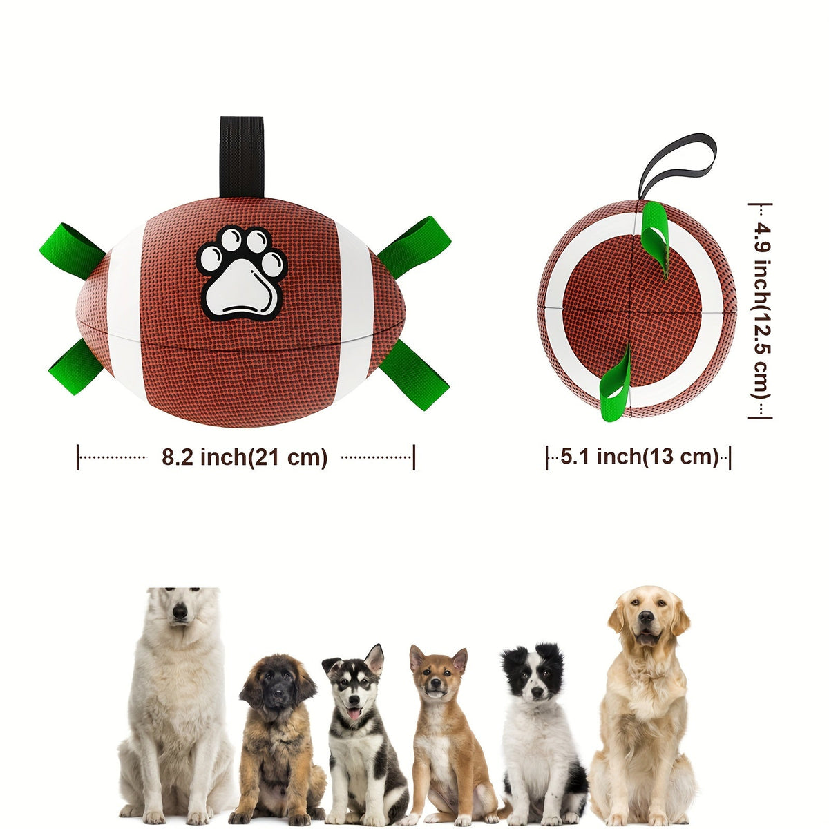 Inflatable Rubber Dog Football with Air Pump – Chew-Resistant Interactive Fetch Ball Toy for All Breed Dogs, Paw Print Design, Large & Small Sizes, Durable Indoor & Outdoor Puppy and Adult Dog Toy
