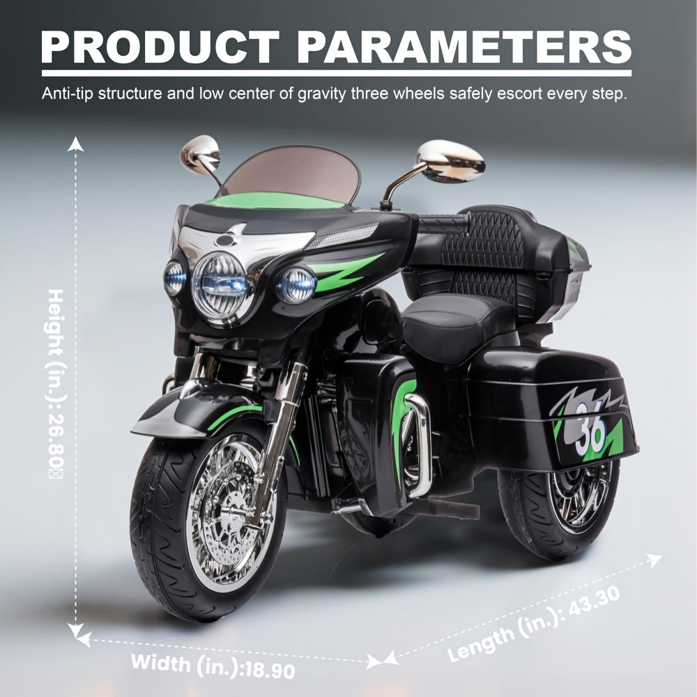 12V Kids Electric Motorcycle 2-Seat Ride On Motorbike with 3 Wheels Bluetooth USB LED Light Storage Box Safe Durable for Boys Girls Ages 3 to 8 Birthday Christmas Gift Black White Red