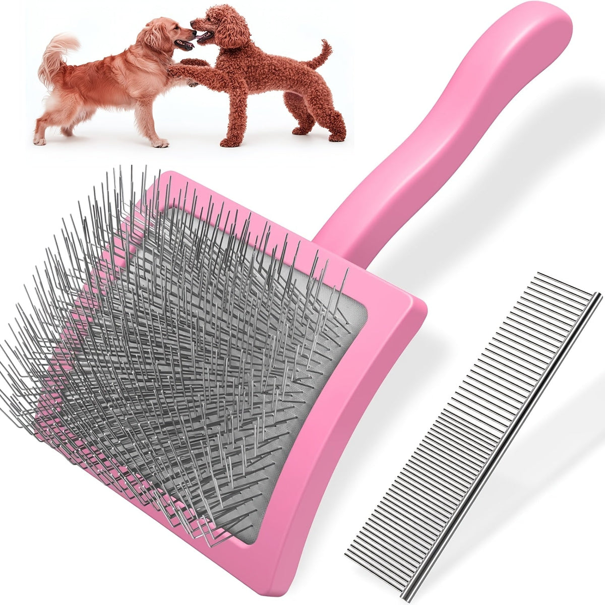 Stainless Steel Dog Grooming Brush 2 Pack - Extra Long Pins Professional Pet Brush for Golden Retriever Poodle Labrador Long Hair Dogs - Detangling Dematting Comb for Knots Tangles & Fur Balls