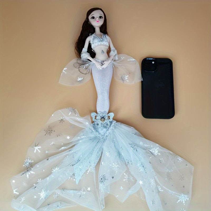 Mermaid Princess Doll for Girls 17.7 Inch – Beautiful Articulated Doll with Yarn Tail, 3D Eyes & 11 Movable Joints, Removable Dress-Up Clothes, Room Decor & Play Toy, Christmas Birthday Gift