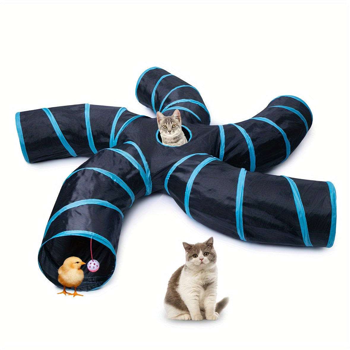 Cat Play Tunnel Toy with Rolling Ball – Foldable Multi-Shape Activity Tube, 5 Play Styles for Indoor Cats, Kittens, Puppies & Rabbits, Interactive Pet Enrichment & Boredom Buster Gift