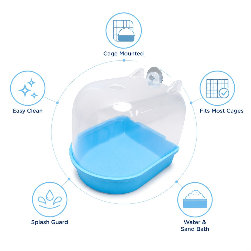 Parrot Bird Bath Tub Transparent Anti-Splatter Durable PP with Handles for Budgies Cockatiels Lovebirds Parakeets – Easy Clean Portable Bird Bathing Basin