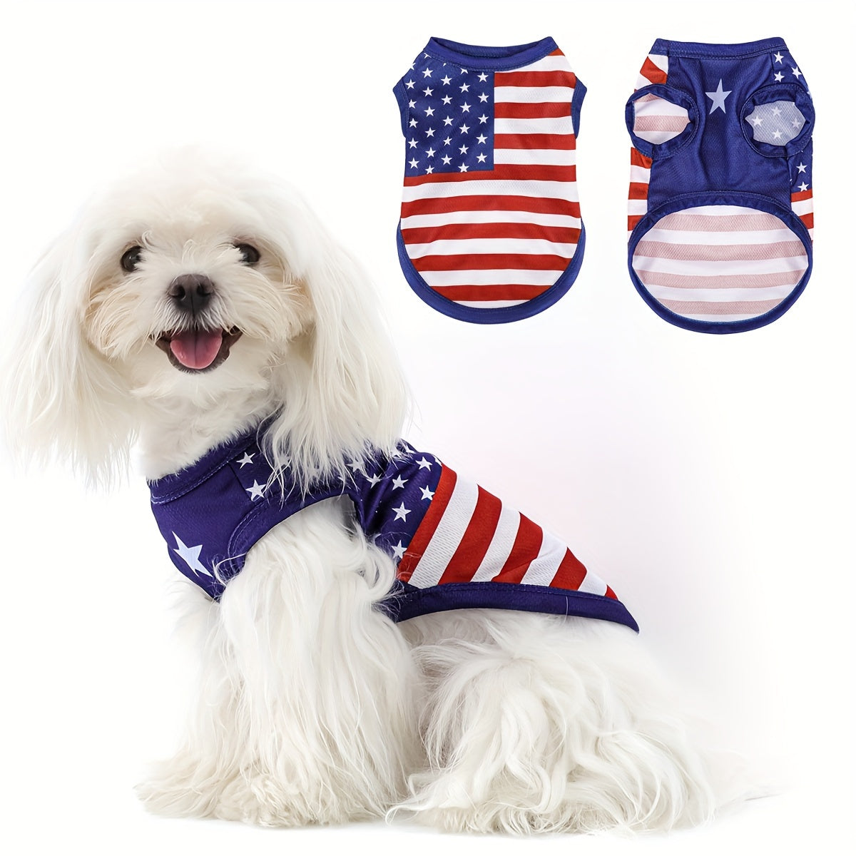Patriotic American Flag Dog Vest - USA Pride Pet Apparel for 4th of July Memorial Day & Outdoor Activities, Pullover Knit Shirt for All Breeds