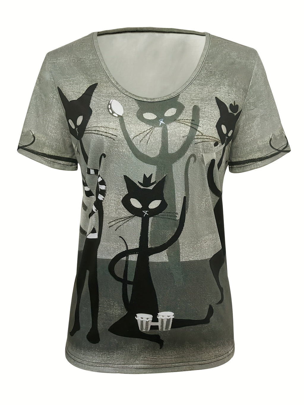 Women's V-Neck Animal Print T-Shirt – Casual Knit Stretch Top Olive Short Sleeve Everyday Tee S-XXL Soft Polyester Blend