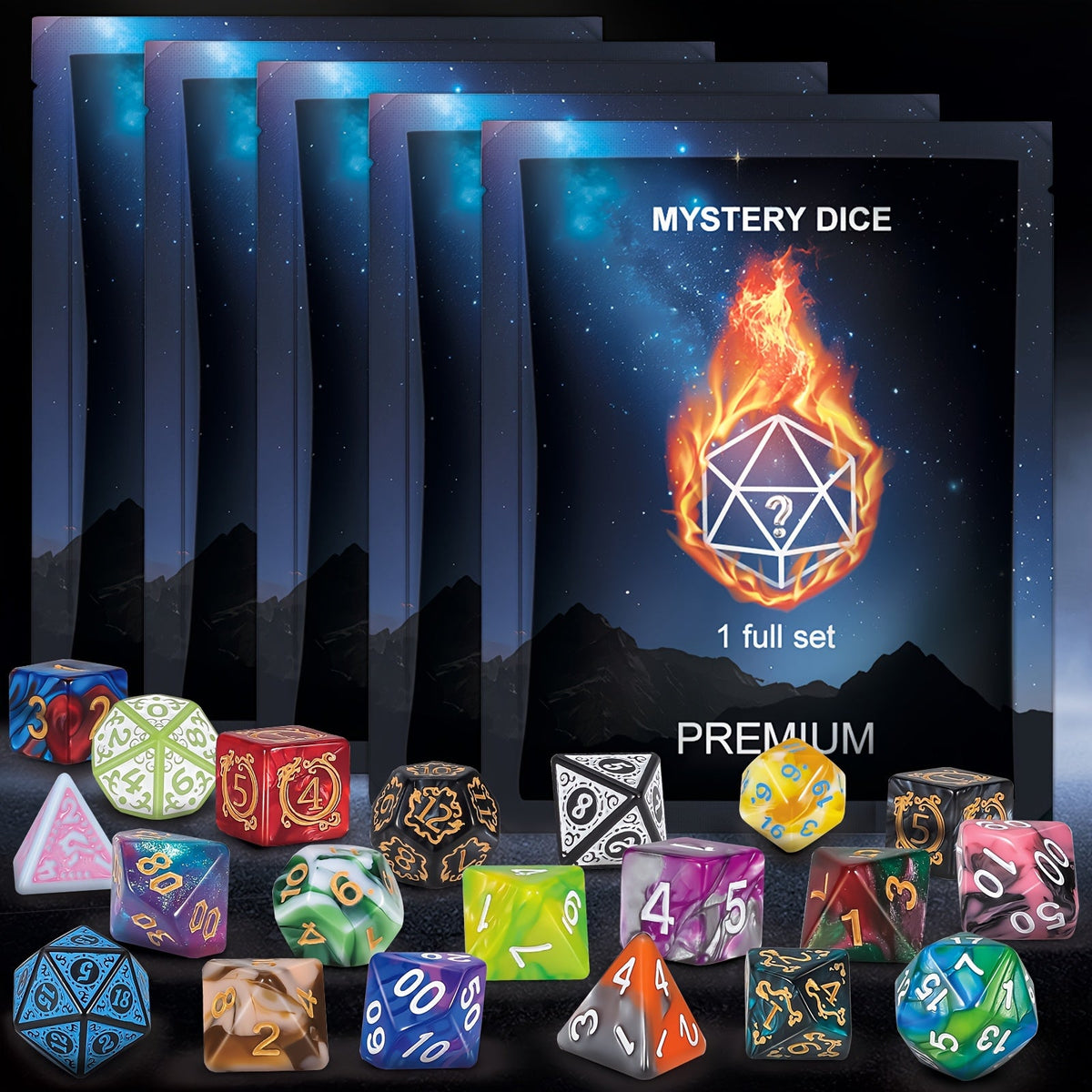 DnD Polyhedral Dice Set with Velvet Bag, 7-Piece Acrylic RPG Dice for Dungeons & Dragons, MTG, Tabletop Board Games, D20 D12 D10 D8 D6 D4 Complete Set, Great Halloween Christmas Birthday Gift