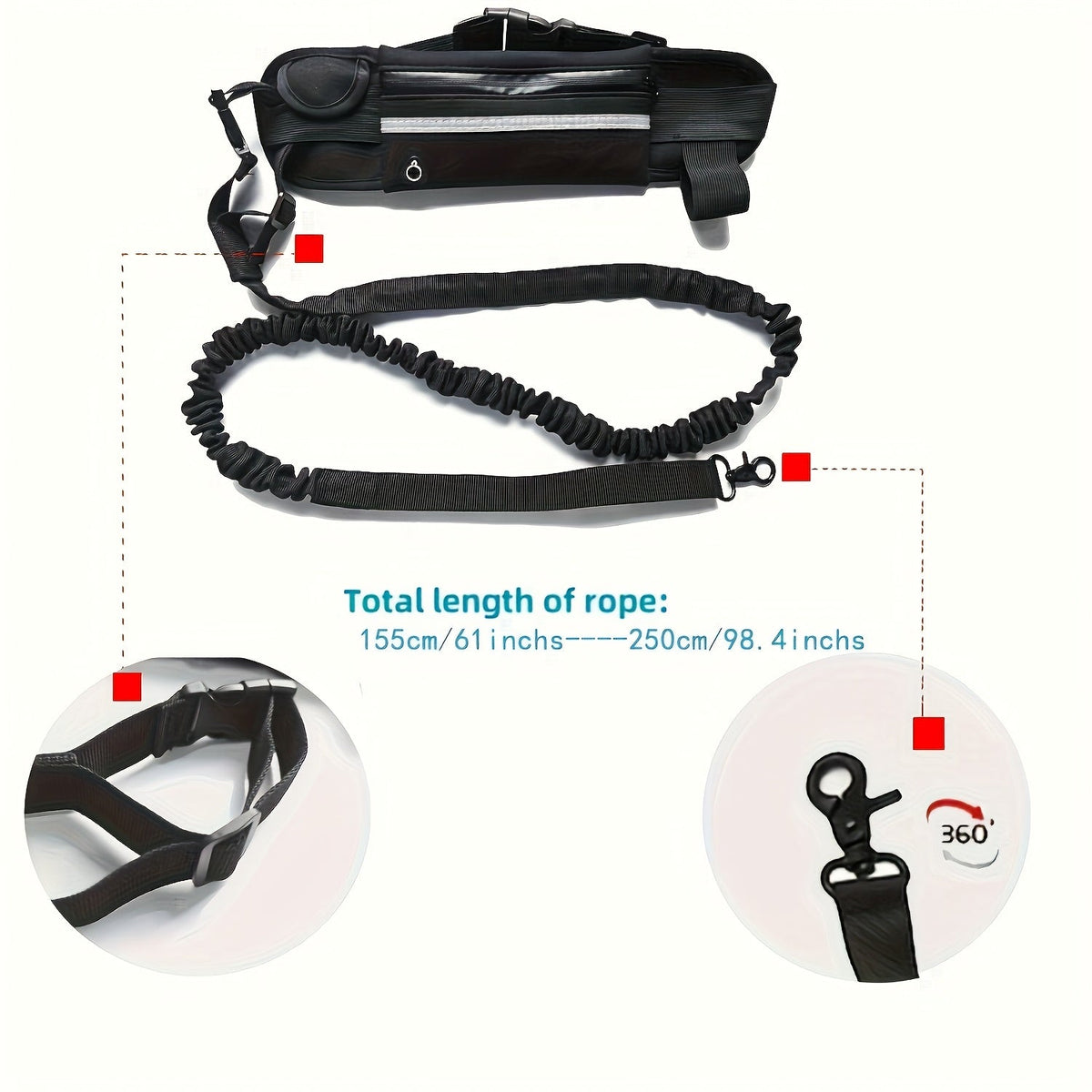 Hands-Free Dog Leash with Zipper Pouch & Dual Padded Handles – Shock-Absorbing Bungee Traction Rope for Walking, Jogging & Running Training, Waist Dog Lead for Active Pet Owners