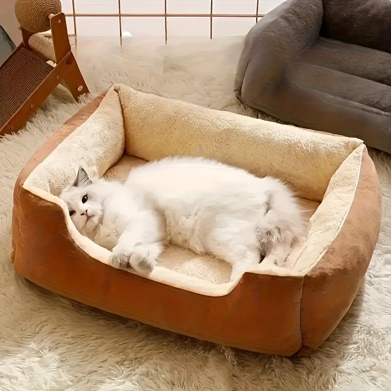 Plush Square Pet Bed for Cats & Dogs – Soft Fluffy Cushioned Mat with Open Edge Design, Easy Clean Polyester, 4 Sizes S/M/L/XL, Indoor Outdoor Use for Cats Small Dogs Rabbits Guinea Pigs