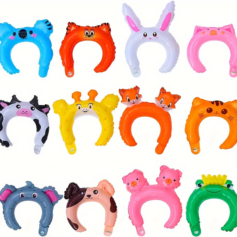 24pcs Zoo Animal Inflatable Headbands for Kids – Safari Jungle Farm Wildlife Balloon Hair Hoops, Jungle Theme Birthday Party Supplies, Animal Costume Party Favors for Boys & Girls (Random Pattern)