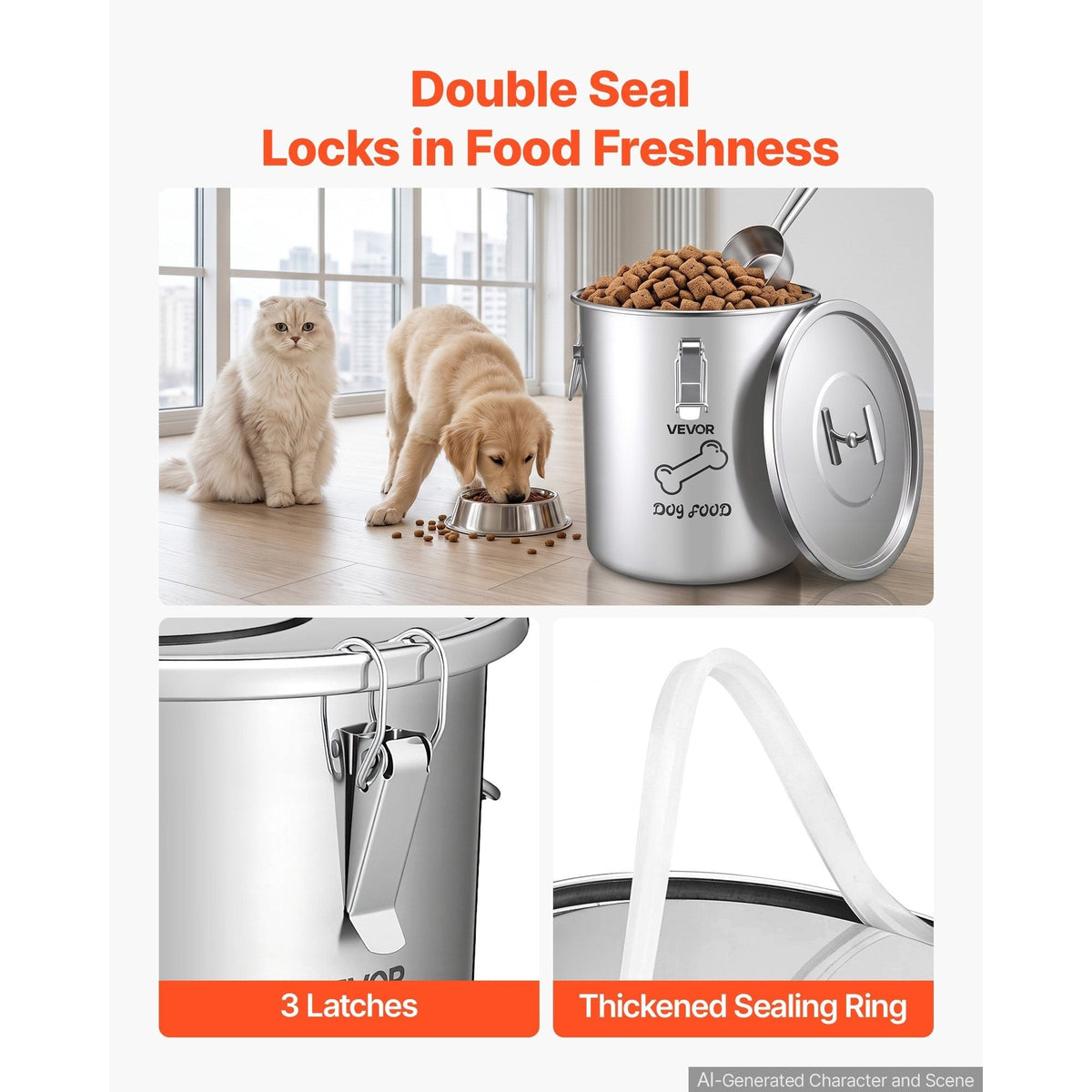 Stainless Steel Dog Food Storage Container 20L 5.28 Gal Large Airtight Pet Food Bin with Lid & Dual Handles for Dogs Cats - Metal Dog Food Canister for Rice Flour Coffee Keep Fresh Easy to Clean