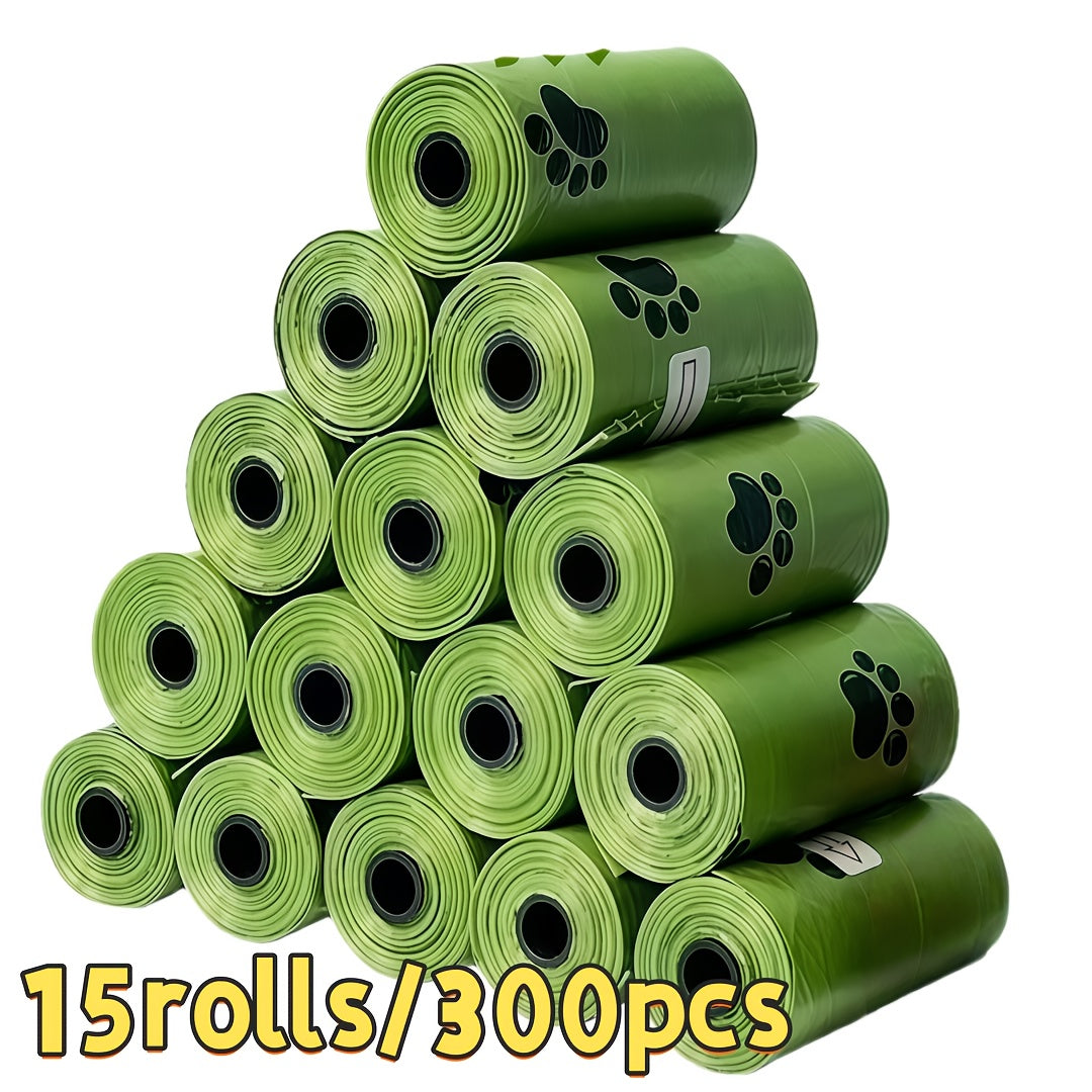 Dog Waste Bags 15 Rolls 300 Count Leak-Proof Odor-Proof - Thick Polyethylene Poop Bags with Cute Paw Print Design for Dogs & Cats, Easy-Tear Rolls, Durable Pet Waste Cleanup Bags for Walks & Outdoor Use