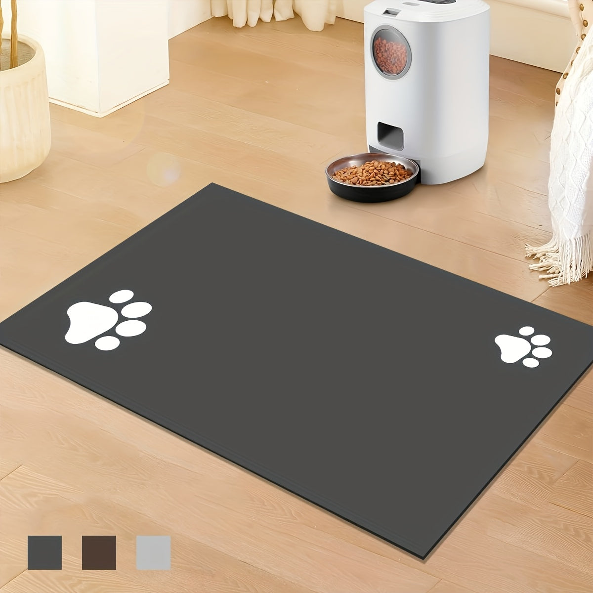 Paw Print Pet Feeding Mat — Quick-Dry Absorbent Rubber Bowl Mat for Dogs & Cats, Non-Slip Stain-Resistant Easy-Clean Feeding Pad | Home Decor Gift