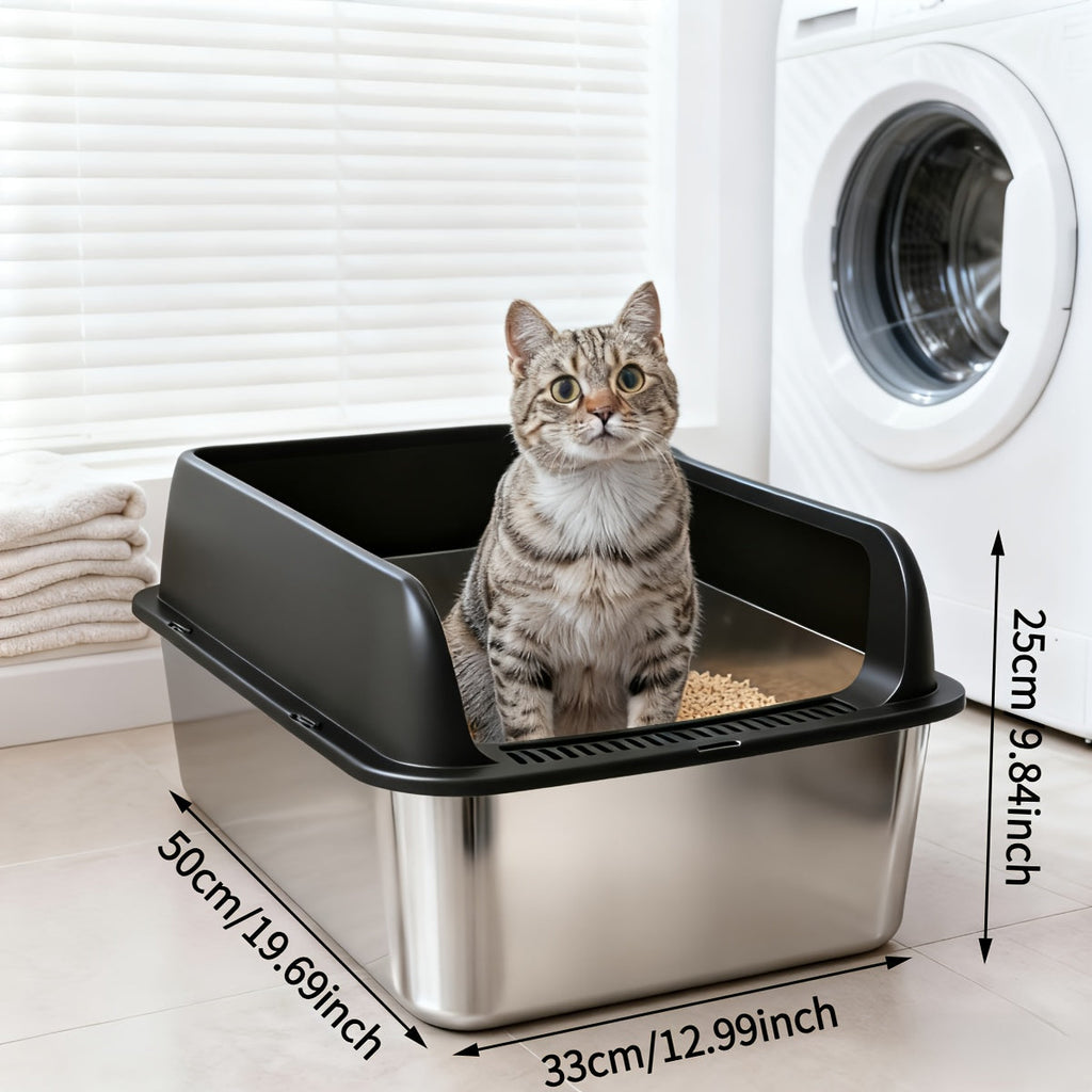 Stainless Steel Cat Litter Box – Odor-Proof High-Sided Metal Litter Tray, Non-Stick Anti-Scratch Leak-Proof Design, Easy to Clean Indoor Cat Toilet for Large, Medium & Small Cats, Multiple Sizes & Colors