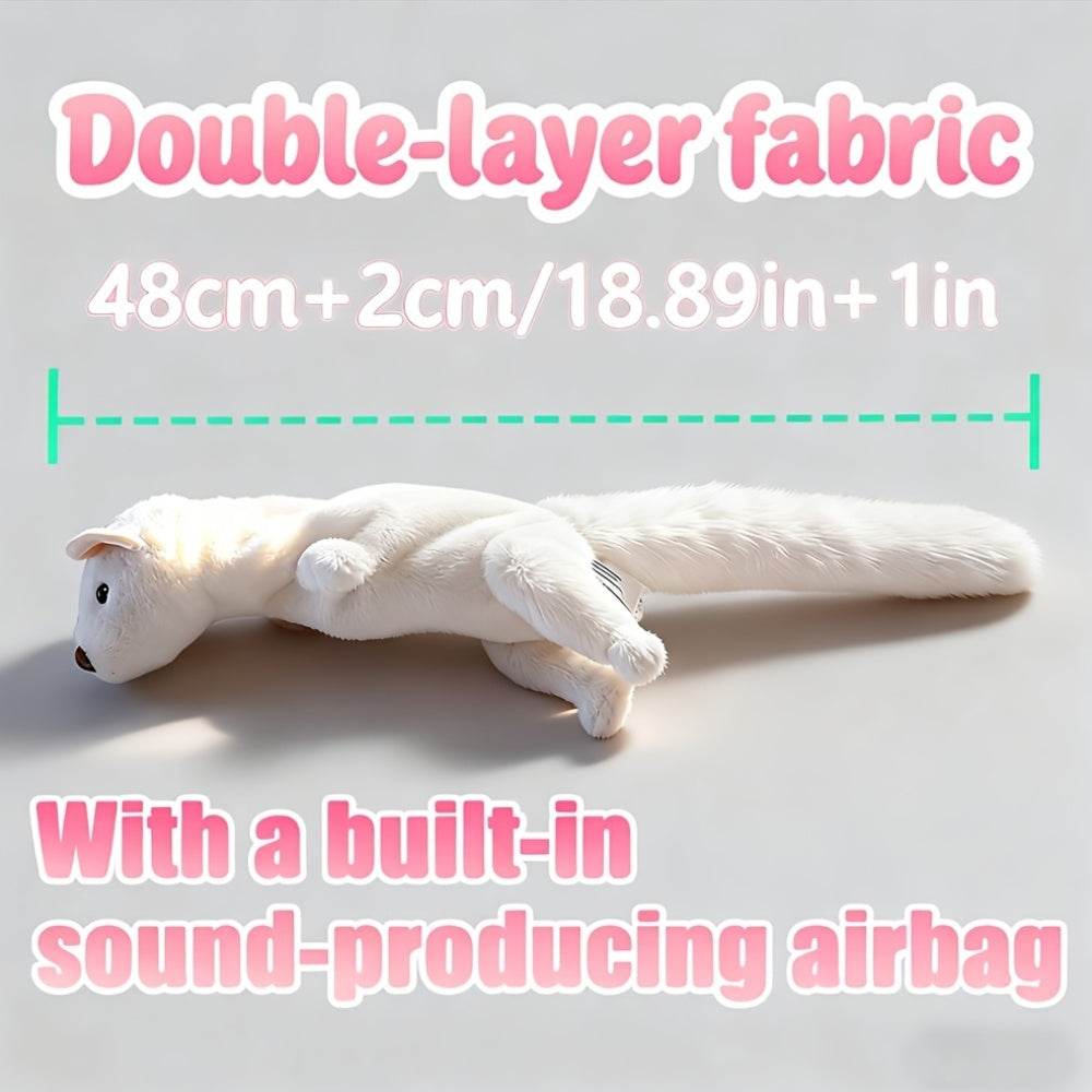 Squeaky Dog Chew Toy with Real Goose Feathers - Durable Non-Toxic Bite-Resistant Plush Squeaker Toy for Teething Puppies & Interactive Play, Fun Funny Ermine Design Dog Toy for Small & Medium Dogs