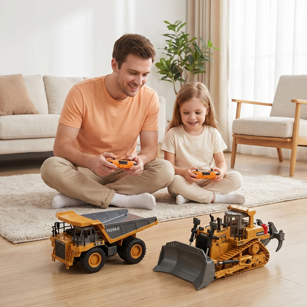 4-in-1 RC Construction Vehicle Gift Set - 2.4G 11-Channel Remote Control Excavator, Dump Truck & Bulldozer, Alloy & Plastic Engineering Toy Cars for Kids, Boys & Beginners