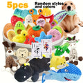 Cartoon Plush Squeaky Dog Toys 5 or 10 Pack - Random Style Stuffed Animal Squeeze Sound Toys for Puppies & Small Dogs, Fun Gift Set Bundle