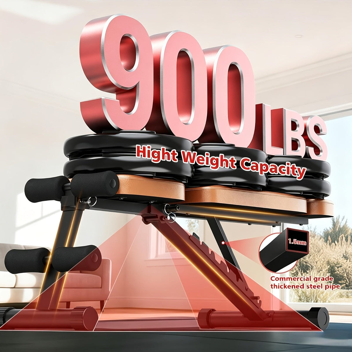 Foldable 6-in-1 Adjustable Weight Bench for Home Gym – 770 LBS Capacity, Flat Incline Decline, Resistance Bands, Preacher Curl Pad & Leg Developer, Full Body Strength Training Equipment