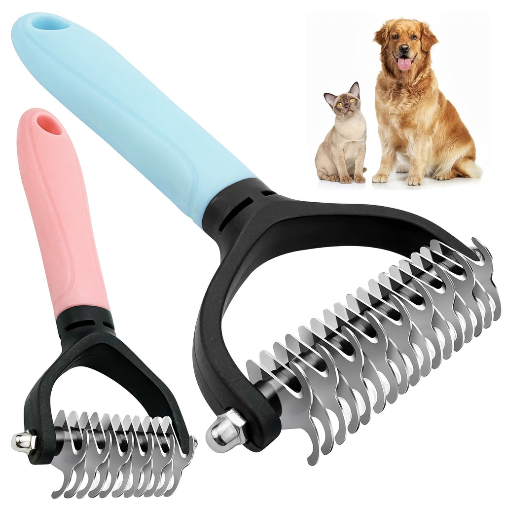 2-Pack Stainless Steel Pet Dematting Comb – Double-Sided Pin Grooming Tool for Cats & Dogs, High-Efficiency Detangler Brush Removes Knots, Tangles & Loose Hair
