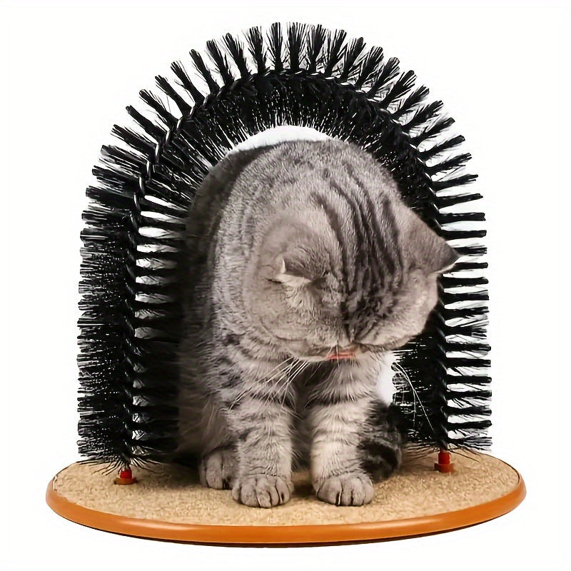 Cat Arch Self Groomer - Interactive Cat Scratching Massage Brush, Self-Grooming Corner Toy for Cats, Removes Loose Hair & Satisfies Rubbing Instinct, No Batteries Required