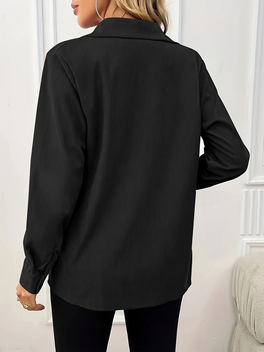 Corduroy Shirt Jacket Women Lapel Front Pocket Long Sleeve Shacket Casual Fall Outerwear Pale Pink Gray Peacock Blue Black XS S M L XL