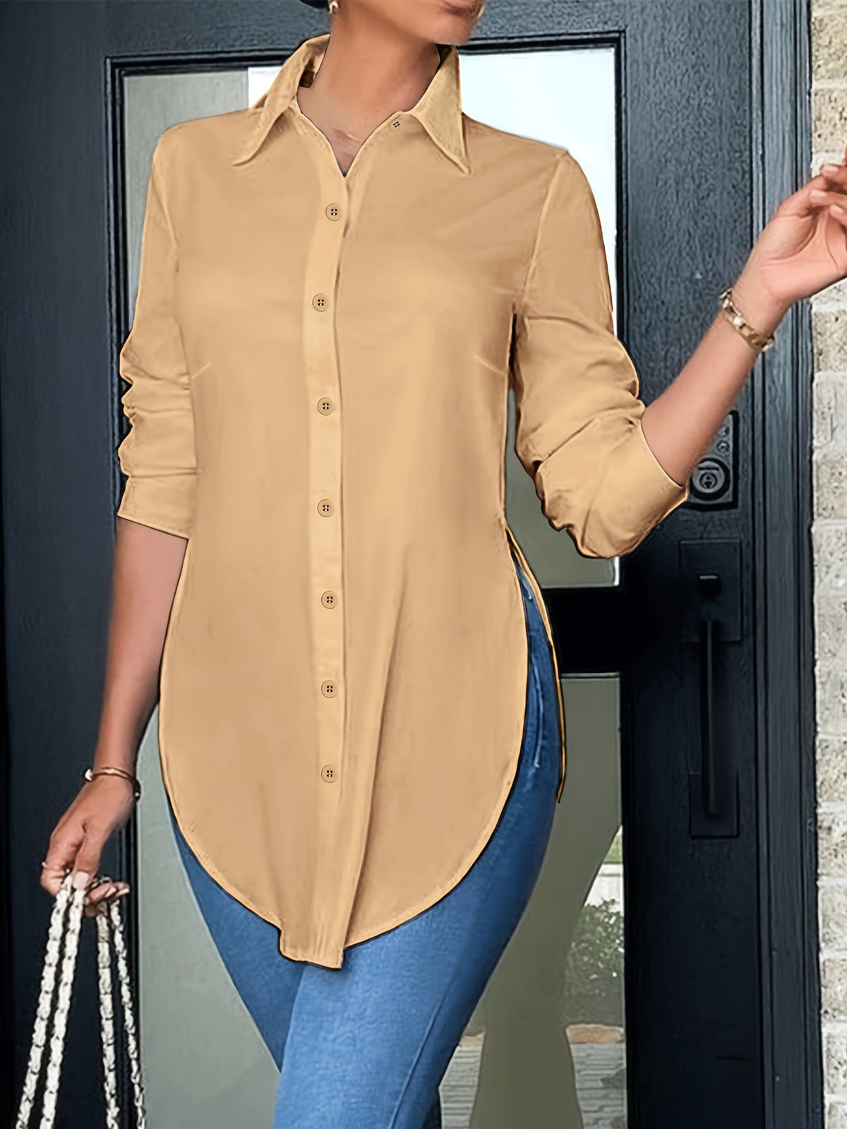 Women's Elegant Long Sleeve Button-Front Blouse | Non-See-Through Office Shirt with Side Slit | All-Season Professional Casual Top | Easy-Care Ladies Work Blouse | XS-XXL Multi-Color