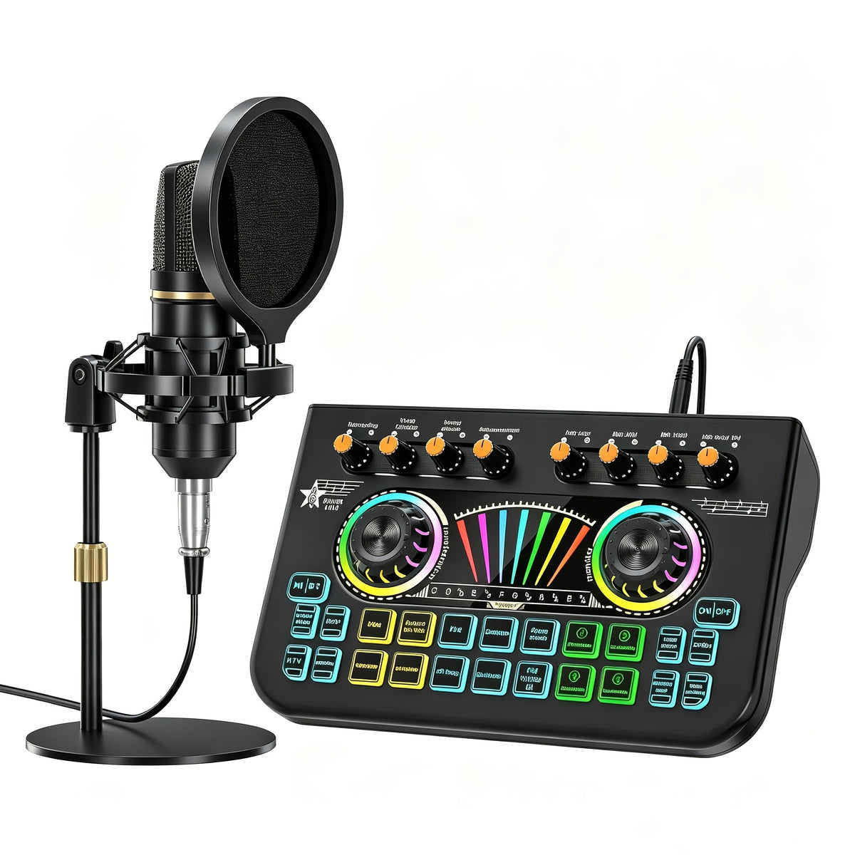 Microphone Mixer Bundle Kit for Podcast Recording Studio – Audio Mixer with Mic Stand, Sound Card, Streaming & Karaoke Setup for PC Phone Gaming
