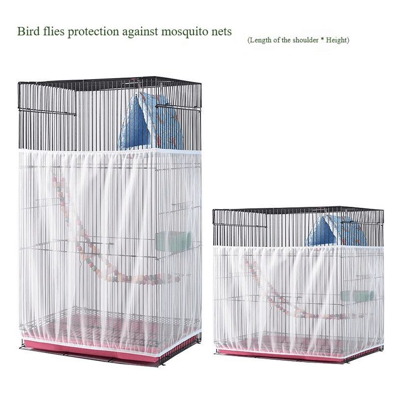 Adjustable Bird Cage Net Cover - Breathable Polyester Mesh Cage Cover to Prevent Mosquitoes Feather Scatter & Food Spillage - Fits Round & Square Cages for Parrots Parakeets Budgies S/M/L