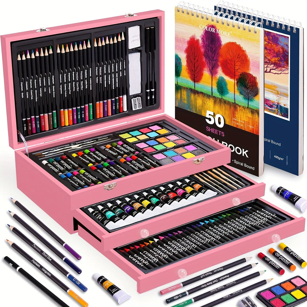 175-Piece Deluxe Art Set in Wooden Case – Complete Art Kit with Drawing Pads, Crayons, Acrylic Paints & Colored Pencils, Professional Artist Supplies Gift for Kids Teens Adults, All Occasions