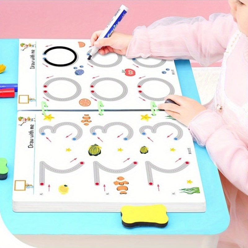 Erasable Reusable Whiteboard Activity Cards for Kids – 33-Page Pen Control Training Thinking Puzzle Toy with 2 Whiteboard Pens | Writing Tracing Practice for Preschoolers & Early Learners | Holiday Gift