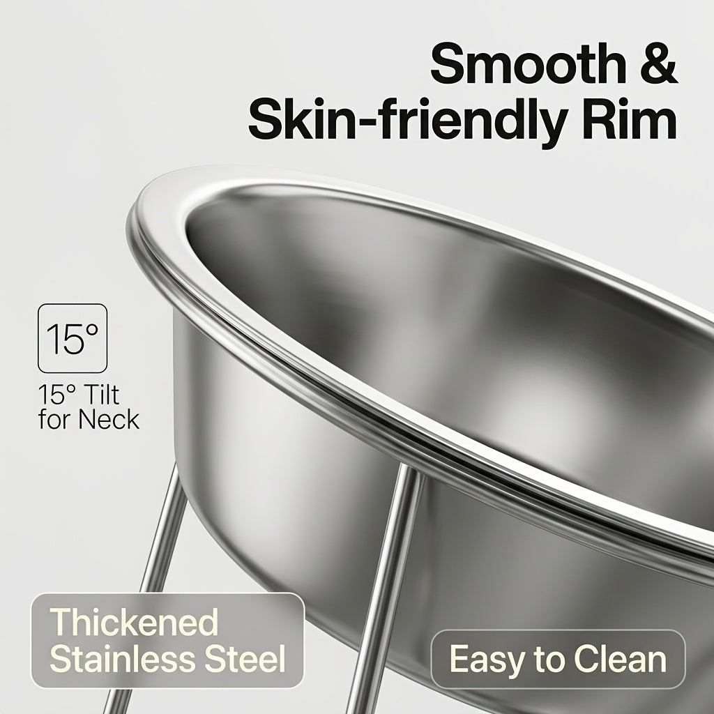 Elevated Dog & Cat Bowl Set – 15° Tilted Stainless Steel Raised Food & Water Bowl with Stand, Anti-Choke Ergonomic Design for Small Dogs & Cats – 2-Piece Bowl + Stand Set