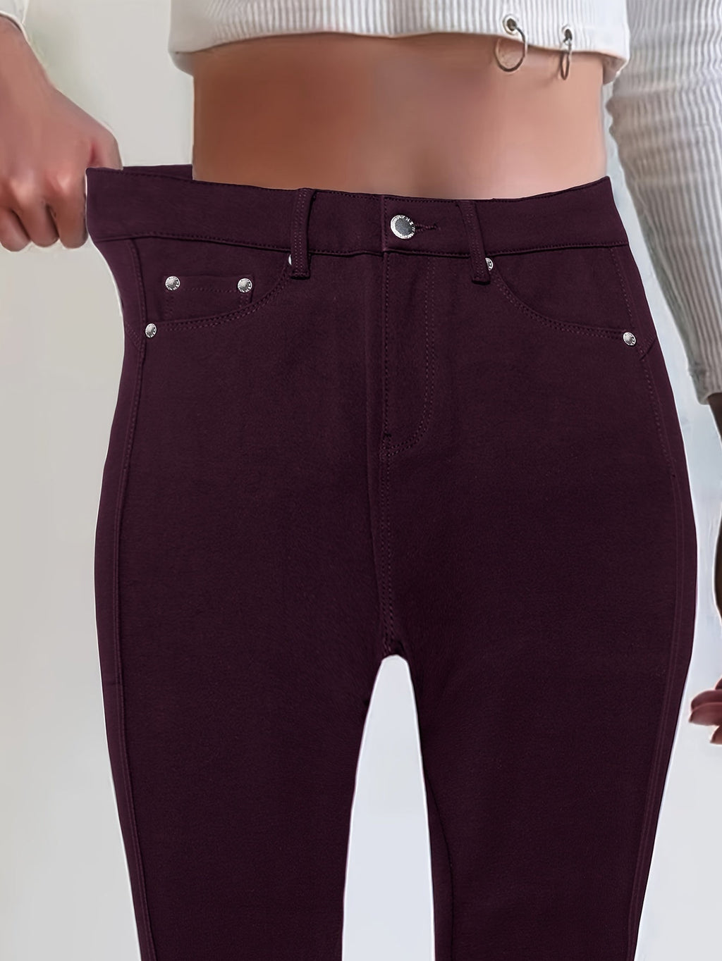 Women's High Waist Stretch Skinny Jeans Metal Button Detail Street Style Slim Fit Denim Pants 10 Colors S-XXL