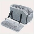 Pet Car Center Console Armrest Bed & Nest - Removable Dog Cat Car Bed with Detachable Handbag, All-Season Small Pet Carrier for Car Console, Grey & Black, Cozy Travel Companion