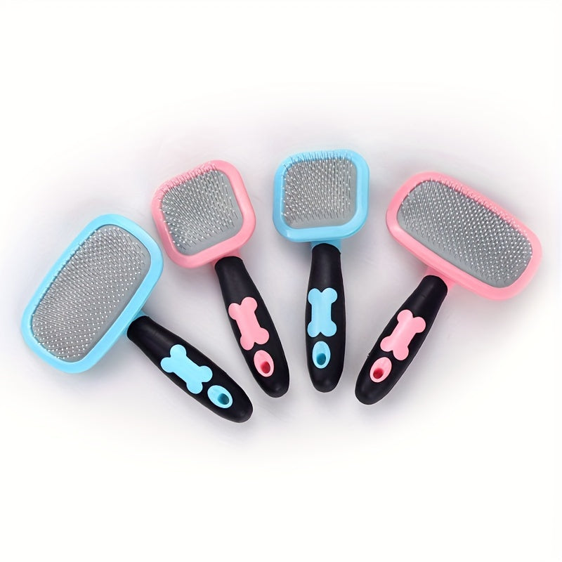 Pet Grooming Comb with Massage Particles - Stainless Steel Bristle Detangling Brush for Dogs & Cats, Removes Tangles & Loose Fur, Gentle Scalp Massage, Large Size (Pink or Blue)