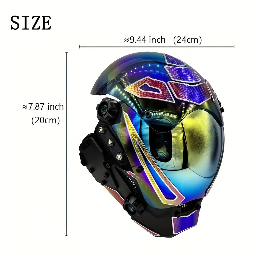 Cyberpunk Mechanical Mask Breathable AB Iridescent Color Futuristic Headwear – Halloween Costume Prop, Cosplay Mask, Bar Club Rave Carnival Party Decoration, Stage Performance & Photography Prop Accessory