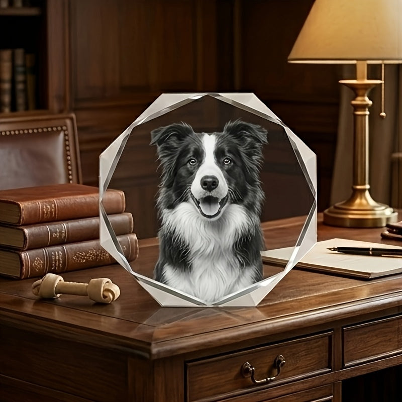 Laser Engraved Dog Photo Crystal Glass Keepsake - Octagonal 3D Photo Carving Souvenir, Eternal Pet Memorial Gift for Dog Lovers, Perfect for Birthdays, Anniversaries & Pet Loss Tribute