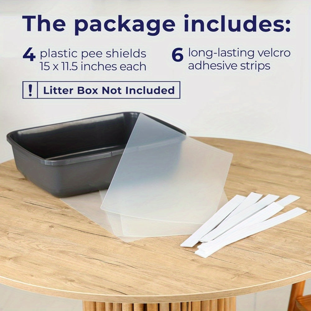 Cat Litter Box Splash Guard 4pcs – Litter Box Shield & Privacy Screen Splash Protector for Open Litter Boxes, Keeps Floor Clean, Easy Clip-On Installation