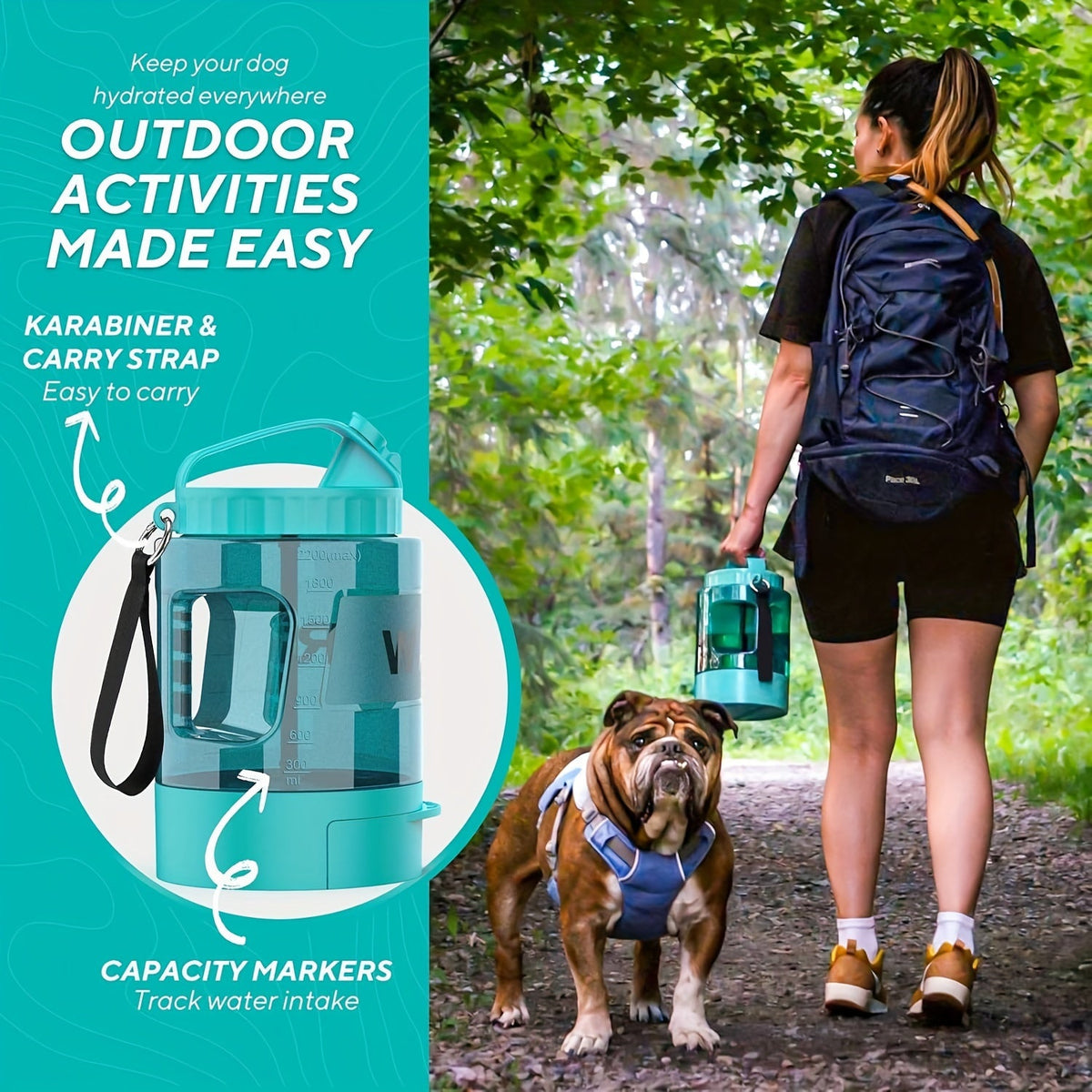 Dog Travel Water Bottle 77 oz with Retractable Bowl - 2-in-1 Portable 2.2L Large Capacity Leak-Proof Dispenser for Hiking, Camping, Beach & Car Trips, Wrist Strap & Carabiner Included, Lake Blue