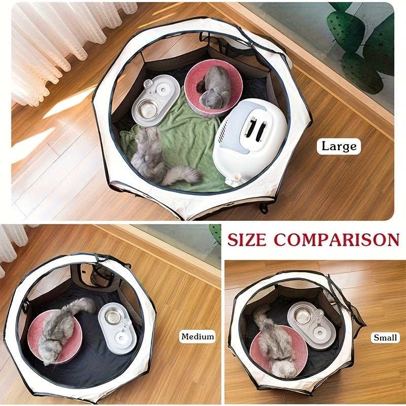 Folding Octagonal Pet Playpen Tent – Scratch-Resistant Oxford Cloth & Mesh Panel, Open Top Indoor Outdoor Cat Dog Puppy Crate, Large Space Portable Collapsible Pet Fence House for Travel & Storage