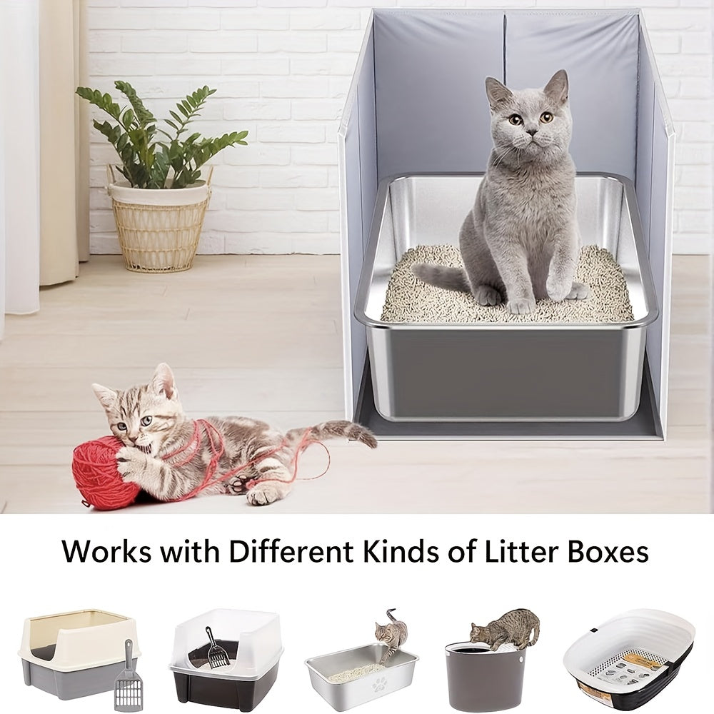 Foldable Splash-Proof Cat Litter Box Fence, Portable Open-Top Cat Litter Box Baffle & Surround Guard, Anti-Mess Litter Scatter Shield for Cats, Easy Clean Collapsible Cat Litter Mat Enclosure