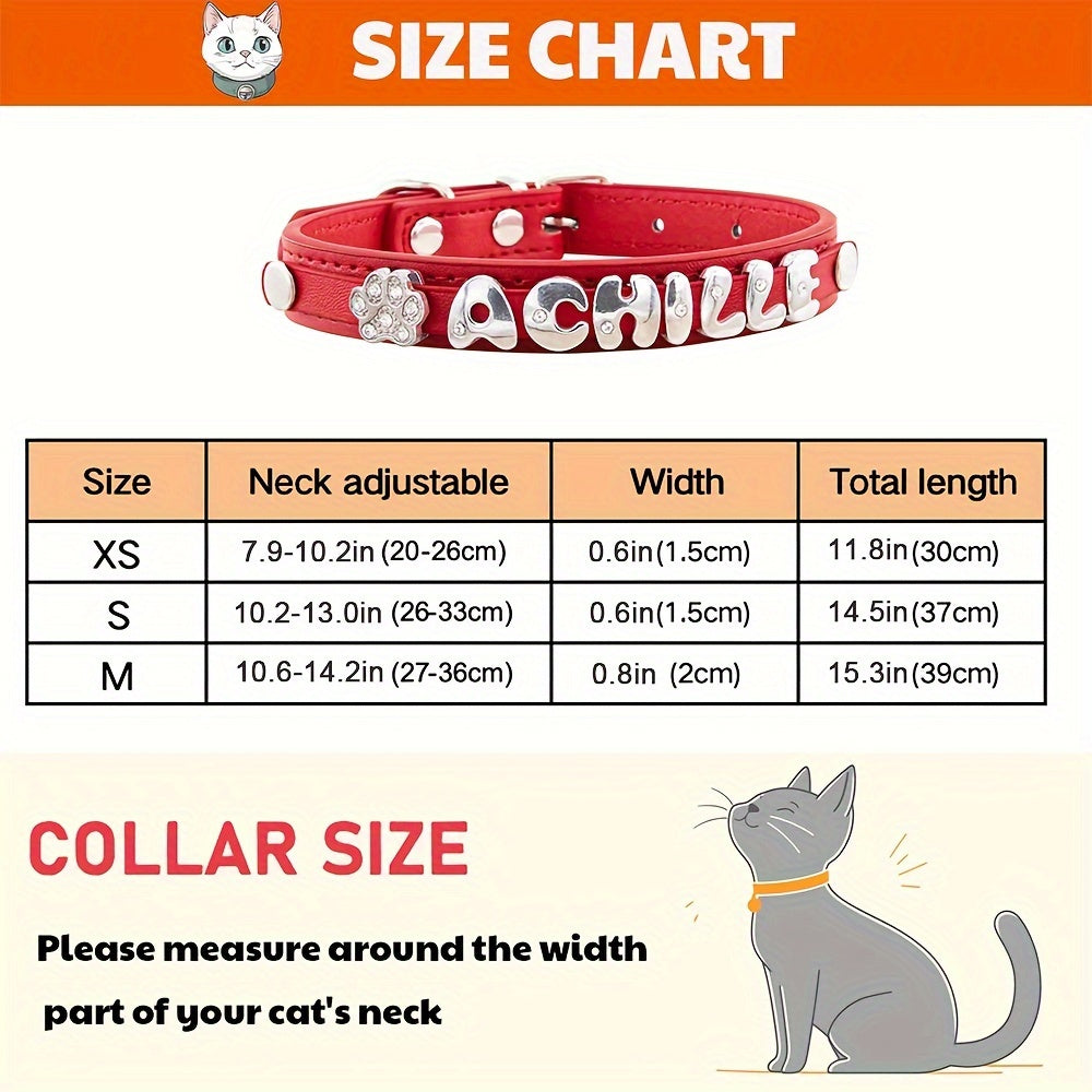 Personalized Faux Leather Cat & Dog Collar with Pendant Tag, Customized ID Collar for Small & Medium Dogs and Cats, Adjustable Pet Collar with Exquisite Charm Decoration, 11 Colors XS to M