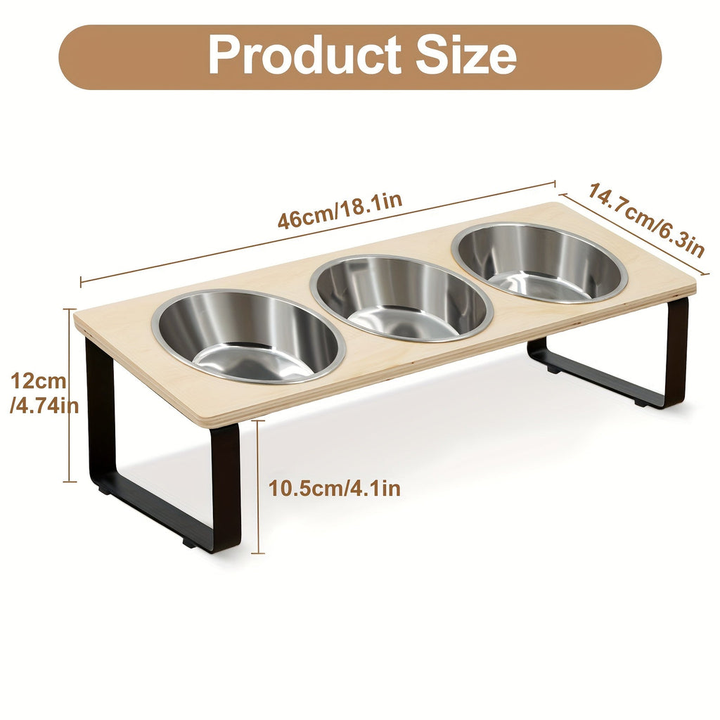Elevated Cat Bowls with 3 Stainless Steel Bowls - 15° Tilted Anti-Vomiting Raised Pet Feeder Stand for Cats & Small Dogs, Whisker-Friendly Angled Food & Water Dish Set, Modern Pet Feeding Accessory