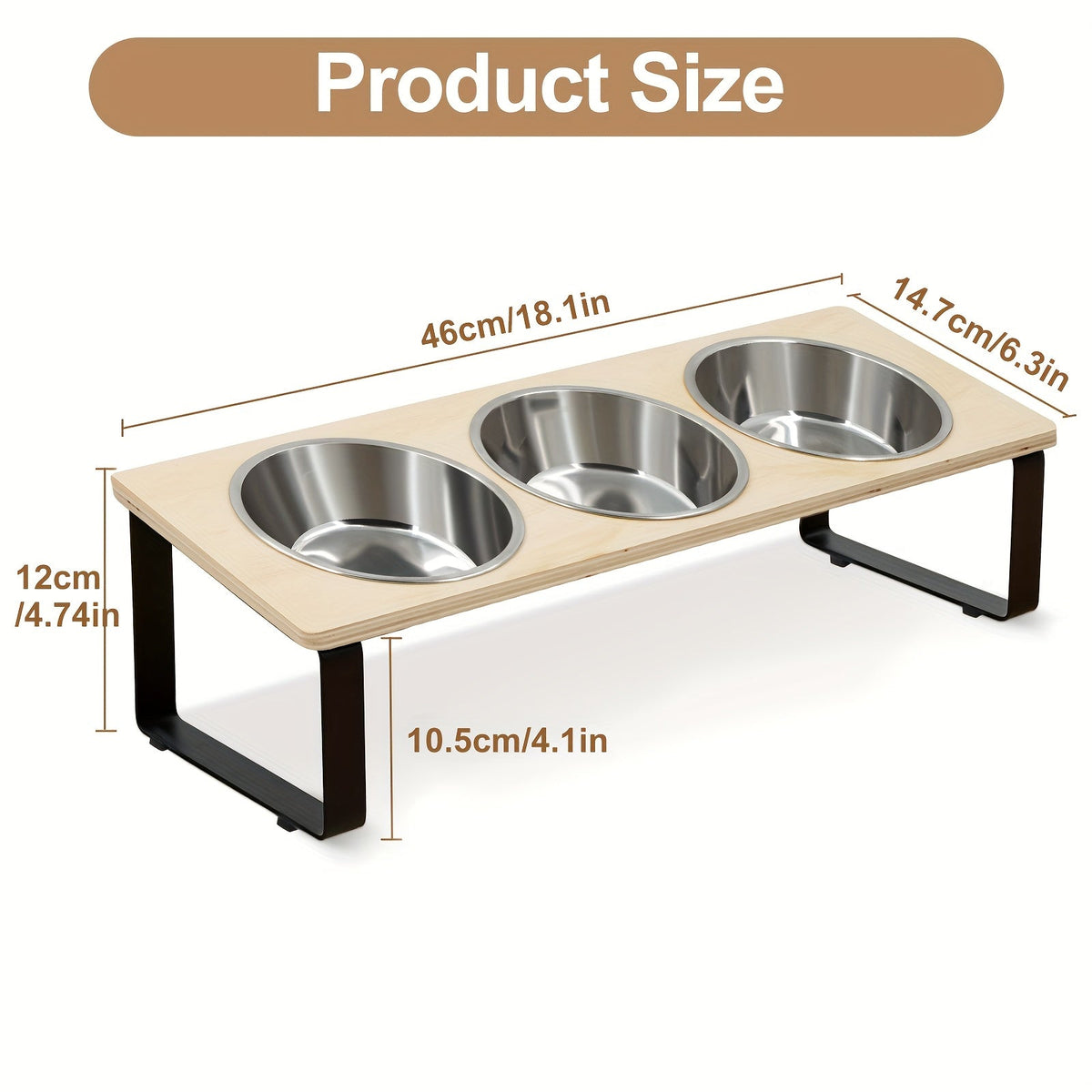 Elevated Cat Bowls with 3 Stainless Steel Bowls - 15° Tilted Anti-Vomiting Raised Pet Feeder Stand for Cats & Small Dogs, Whisker-Friendly Angled Food & Water Dish Set, Modern Pet Feeding Accessory