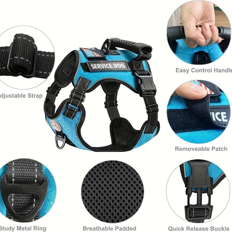 Reflective Dog Harness Vest with Leash Shock-Absorbing No-Pull Pet Harness with Night Vision Reflective Strips Comfortable Vest Style for Small Medium Large Dogs