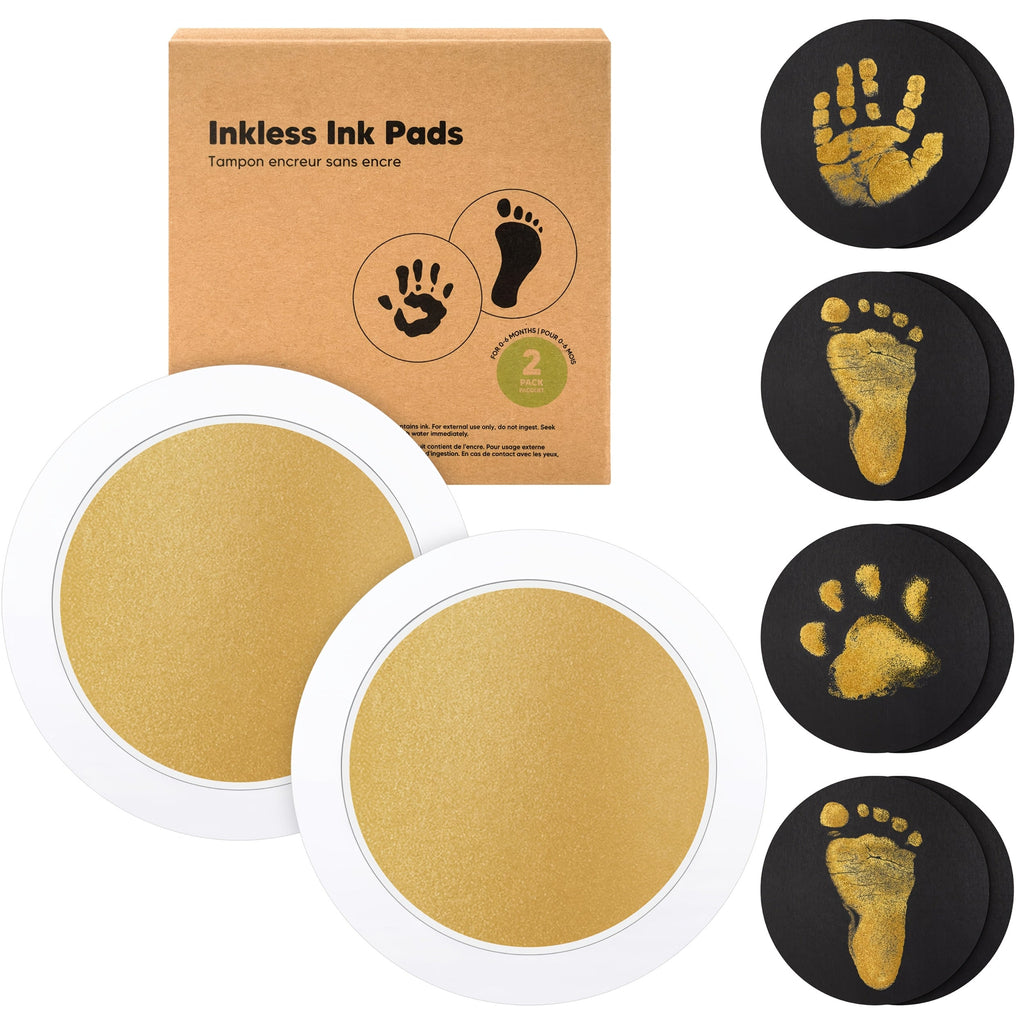 Round Pet Paw Print Kit 2 Boxes 4 Prints - Non-Contact Dog and Cat Paw Print Keepsake Set, 4.33 Inch Personalized Paw Print Souvenir, Pet Owner Keepsake Craft Kit, Gold and Black