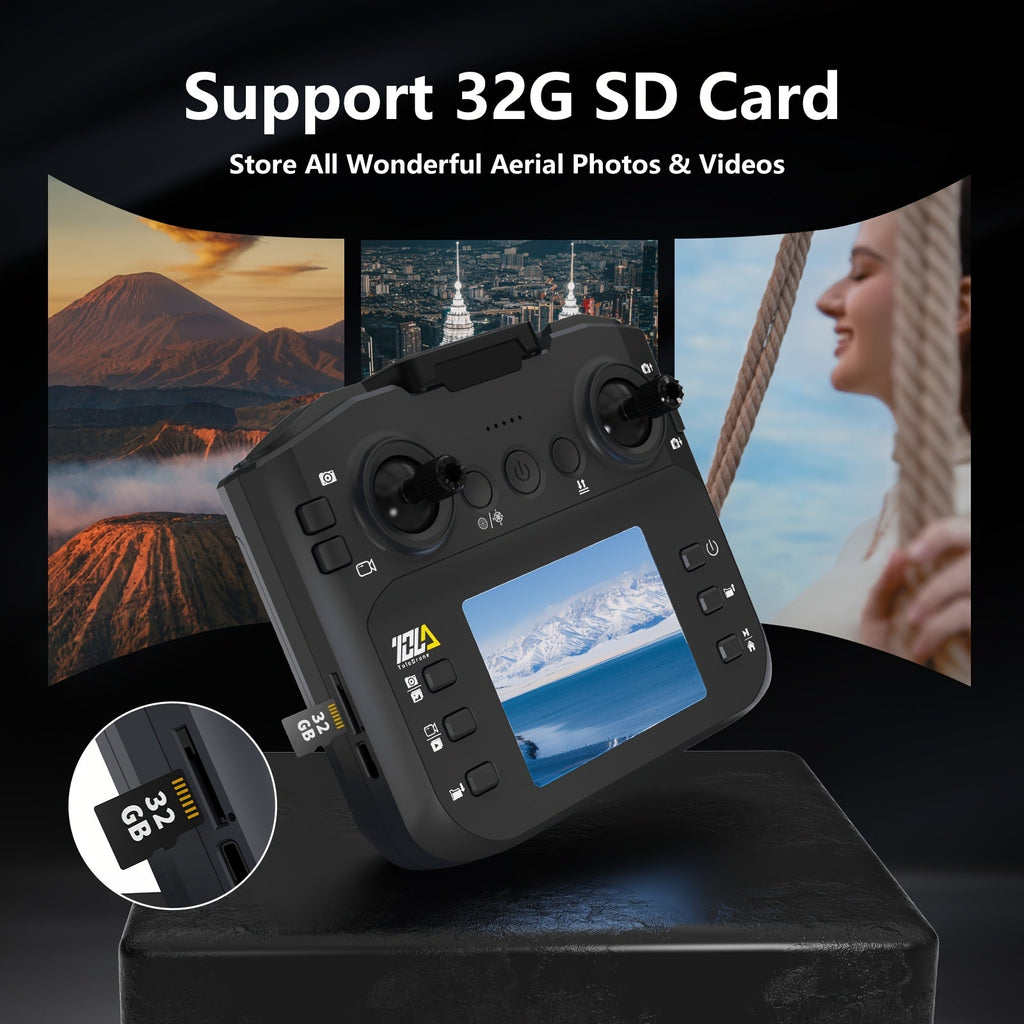 TD12LCD Drone with LCD Screen Remote Control Brushless Motor Dual Camera WiFi FPV Foldable Quadcopter for Adults Beginners 3D Flips Headless Mode One-Key Takeoff SD Card Support