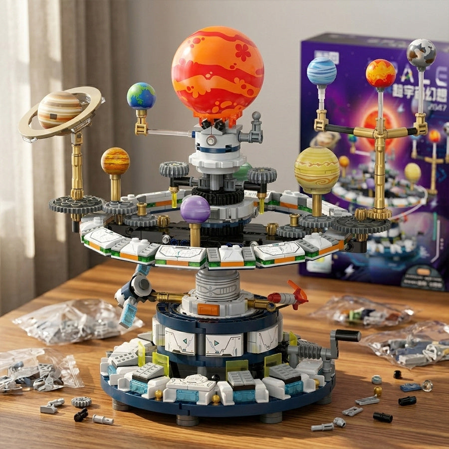 Solar System Building Blocks Mechanical Gear Planetarium Model with Planetary Orbit System STEM Educational Assembly Toy for Astronomy Kids Adults Birthday Gift